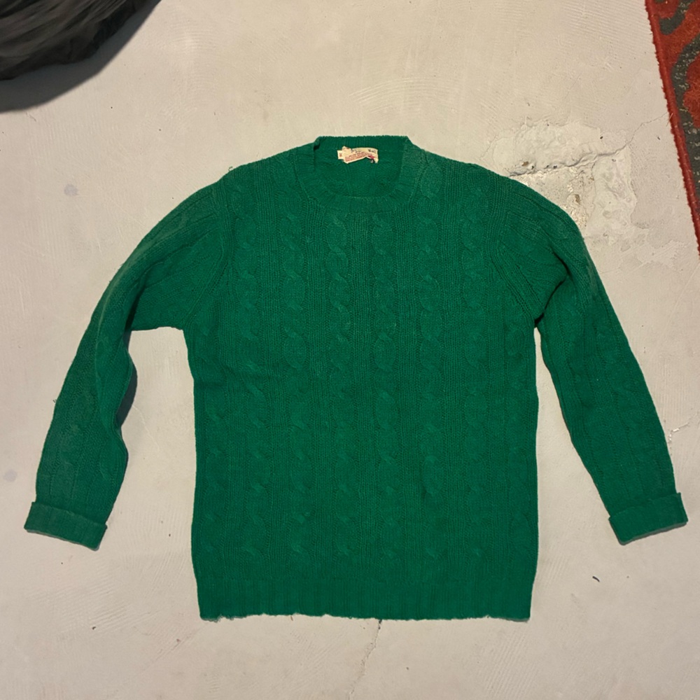 Vintage Deans of Scotland Green Shetland Wool Sweater Hand Frame Knitted Size 36